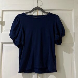 Navy Blue Puff Sleeve Top